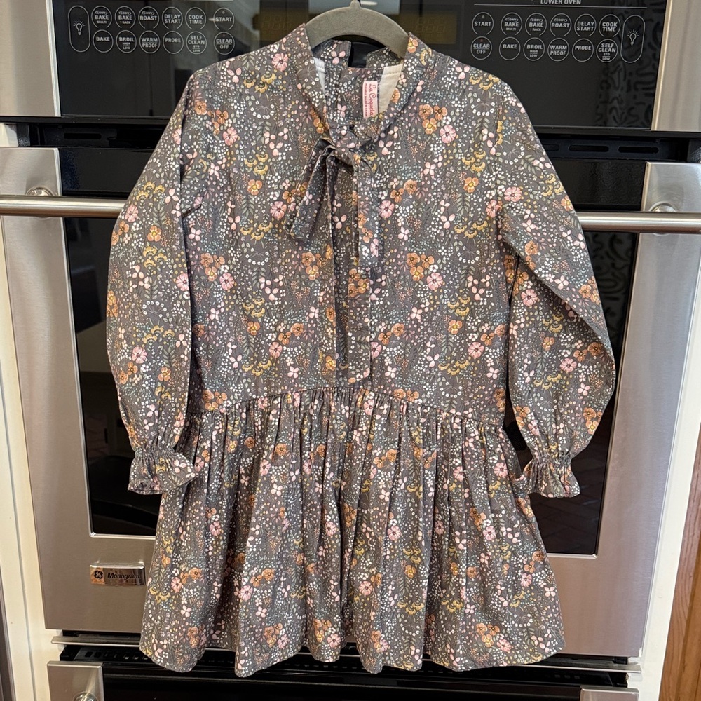 La Coqueta - Girls Gray Dress w/Pink & Mustard/Beige Flowers - Size: 6
